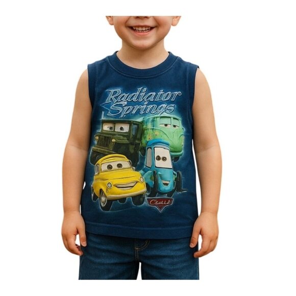 Disney Cars Kids XXS (2/3) Tank Top Radiator Springs Sleeveless Blue - Picture 1 of 5